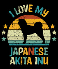 Japanese Akita Inu Retro Vintage Sunset T-shirt Design template, Akita Inu on Board, Car Window Sticker, POD, cover, Isolated white background, White Dog Silhouette Gift for Japanese Akita Inu Lover