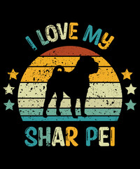 Shar-Pei Retro Vintage Sunset T-shirt Design template, Shar-Pei on Board, Car Window Sticker, POD, cover, Isolated white background, White Dog Silhouette Gift for Shar-Pei Lover