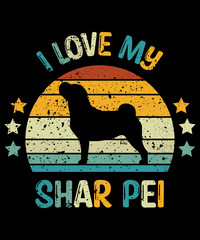 Shar-Pei Retro Vintage Sunset T-shirt Design template, Shar-Pei on Board, Car Window Sticker, POD, cover, Isolated white background, White Dog Silhouette Gift for Shar-Pei Lover