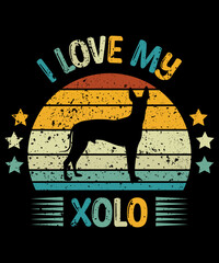 Xolo Retro Vintage Sunset T-shirt Design template, Xolo on Board, Car Window Sticker, POD, cover, Isolated white background, White Dog Silhouette Gift for Xolo Lover