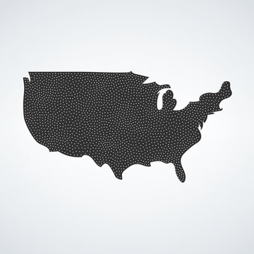 Dotted style map of USA, America out of dots. Stock vector illustration isolated on white background.