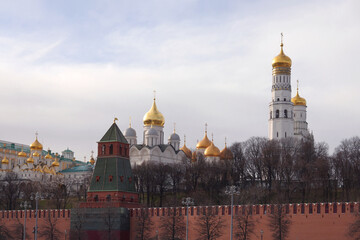 Ivan the Great Bell Tower, Cathedral of the Archangel and Cathedral of the Annunciation with golden...