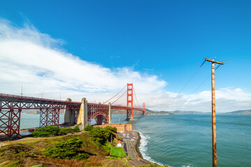 World famous Golden Gate bridge in San Francisco on a sunny day