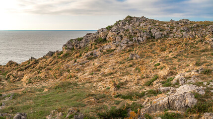 Rocky Coast, Pría Cliffs, Karst Formation, Bufones de Pría, Protrected Landscape of the Oriental Coast of Asturias, Llanes de Pría, Asturias, Spain, Europe