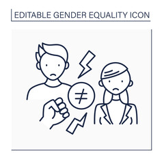Fight line icon. Battle between women and men due to discrimination. Unequal rights. Gender-based violence.Gender equality concept. Isolated vector illustration. Editable stroke