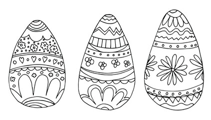 Easter eggs doodle set. Easter eggs Hand drawn decorative elements in vector for coloring book. Easter Themes. Coloring page for children and adult