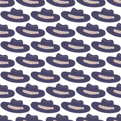 Cowboy hat seamless pattern. Headdress on a light background. Wild West theme. Hand drawn colored Simple childish vector illustration.
