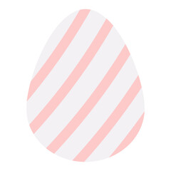 Easter Egg. Chicken egg is white. Ornament on the egg in the form of red stripes. Color vector illustration. Isolated background. Flat style. Festive print. Idea for web design, invitations, postcard