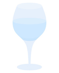 Glass goblet for wine. Color vector illustration. Blue crystal glass for an alcoholic drink. Water is poured into a glass goblet. Isolated background. Flat style. Idea for web design, menus