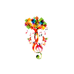 Relaxing music concept with tree and musical notes isolated vector illustration. Calming colorful musical design, nature inspired with treble clef