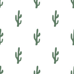 Cute hand drawn cactuses seamless pattern. Mexican symbol. Wild West theme. Hand drawn colored trendy Vector print.
