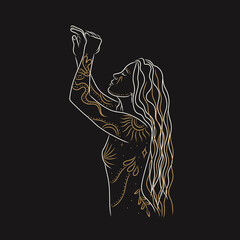 woman contour astrology, goddess of female power. zodiac signs, tarot cards, fortune-telling and predictions, forecast