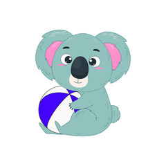 Cute cartoon koala holding a beach ball. Koala on a white background. Vector Illustration for design and print