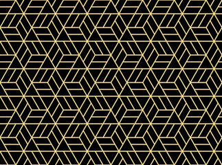 The geometric pattern with lines. Seamless vector background. Black and gold texture. Graphic modern pattern. Simple lattice graphic design