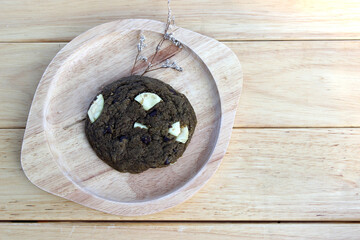 Homemade cookie on the wooden plate