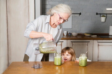 Healthy nutrition in the family, vegetarianism. Senior lifestyle. grandmother and granddaughter...