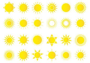 Weather sun icon.  Sun icon set. Yellow sun star. Summer elements for design. Vector illustration