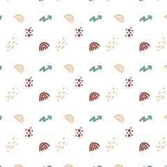 Cute seamless pattern with hand drawn doodle elements.