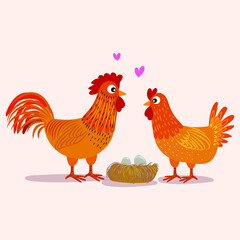 Chicken,hen , rooster illustration poultry and farm animal vector set graphic design element.