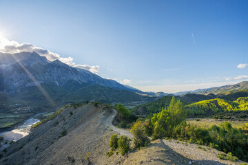 Beautiful mountain valley with gentle hills in Albania