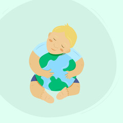 The child embraces the Earth. Peace on earth. Man and earth. Earth Day. Vector illustration