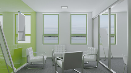 Modern office Cabinet.  3D rendering.   Meeting room. Mockup.   Empty paintings