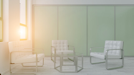 Modern office Cabinet.  3D rendering.   Meeting room. Sunset.