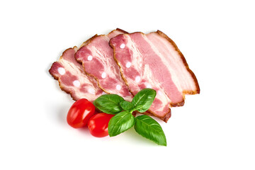 Smoked Pork Loin slices, isolated on white background.