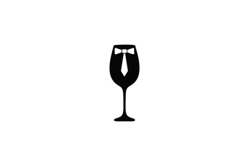 Wine glass logo. Wine bow tie ribbon concept template inspiration