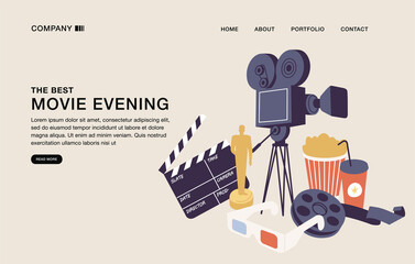 Vector illustration template design of landing page with concept of movie.