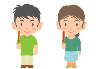 フランクフルトを食べる男女