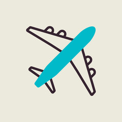 Airplane or plane flat vector icon
