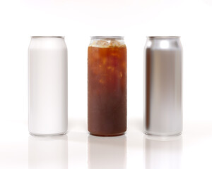 Ice coffee sealed in a can. Easy-to-deliver cans with 3D rendering. Isolated on white background. 
