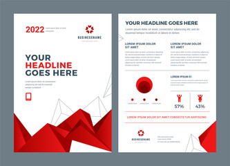 Red brochure annual report flyer design template, vector abstract flat background with logo design.