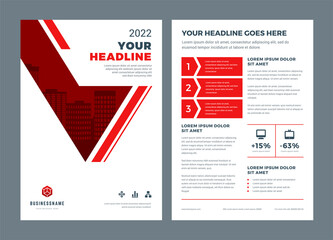 Red brochure annual report flyer design template, vector abstract flat background with logo design.
