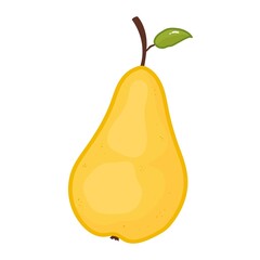 Yellow vector cartoon pear, with a green leaf.