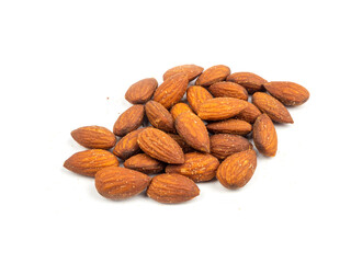Salted almonds on white background.