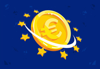 vector illustration of the combined currency of the euro gold coin
