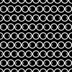 Vector illustration. Geometric seamless pattern. Solid contour circle and dots in a row. Spotted black and white background. Simple monochrome abstract pattern.