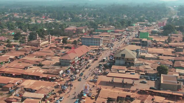 Aerial cityscape view of Ganta, Liberia