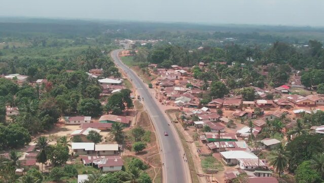 Aerial landscape of the african city of William Town (Weala) in Margibi County, Liberia, West Africa