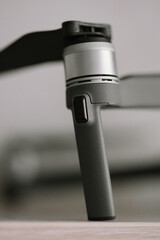 Close-up of the propellers and the brushless motor of the drone, diode fire. Repair and replacement of quadrocopter blades. Maintenance of drones