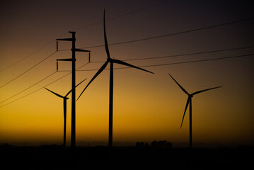 wind turbine power generators on a pampas farm in argentina