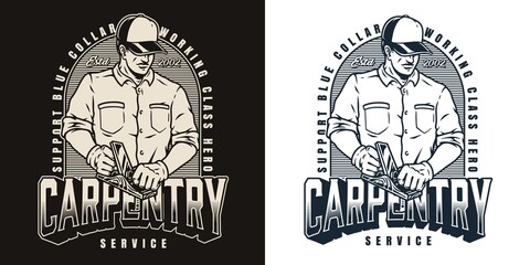 Man with jack-plane monochrome label