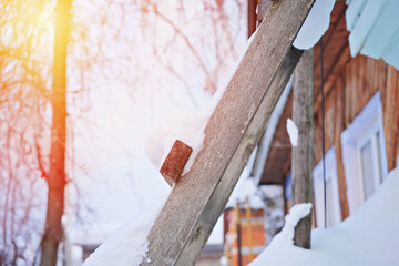 A layer of snow on the surface. Snowy winter.