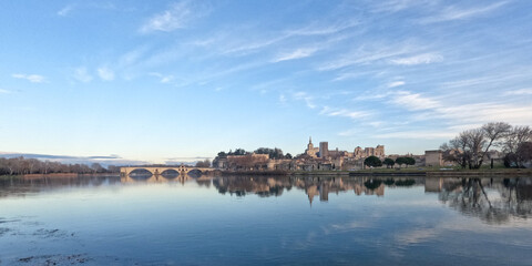 The Pont Saint-Bénézet, the Pont d'Avignon, a medieval bridge across the Rhône in the town of...
