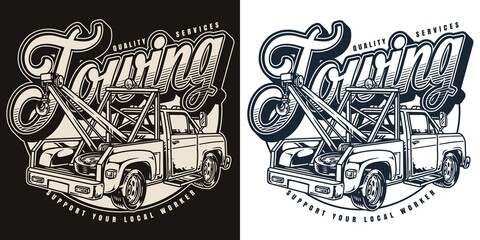 Monochrome emblem with tow truck © DGIM studio