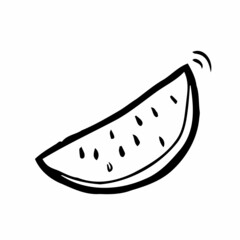 Slice and whole of watermelon outline. Coloring page. Vector illustration isolated on white.