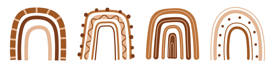 Hand drawn cute set with abstract rainbows. Vector boho rainbows collection. © Ulyana Mo