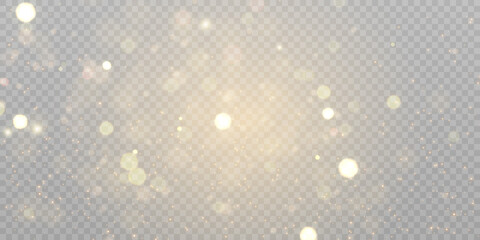 Golden glow effect, glare, explosion, sparkle, sun glare, sparks and stars on transparent background